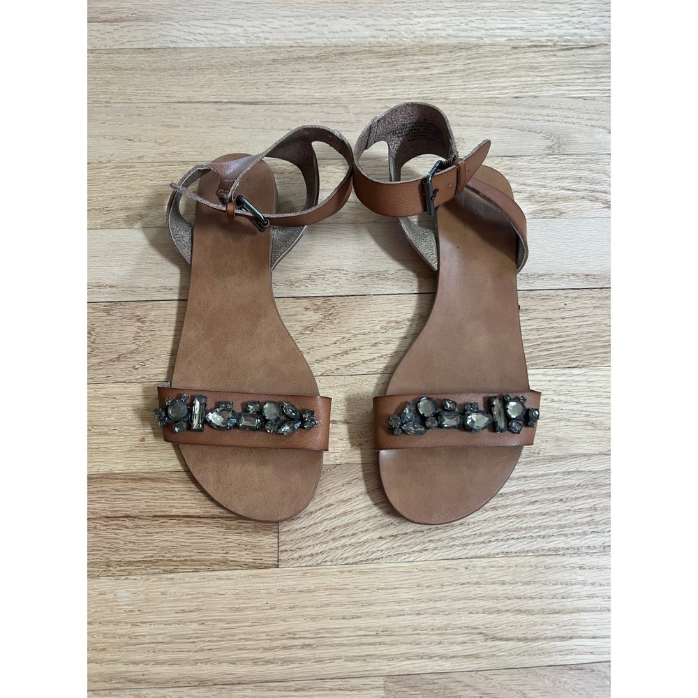 Mossimo Embellished Jeweled Ankle Strap Sandals Women 8.5 Brown